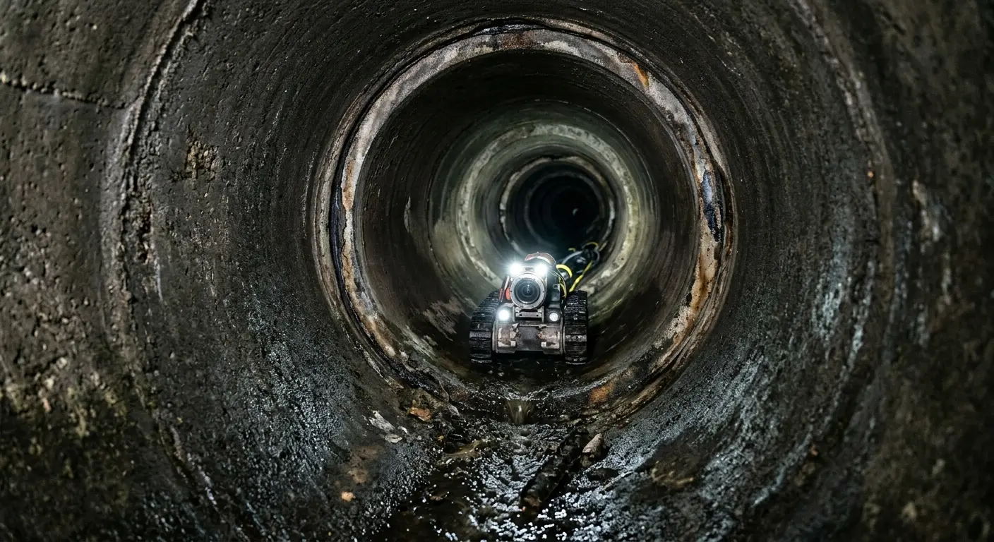 Robotic sewer camera inspecting pipe interior for Sewer Line Cleaning in Rancho San Diego